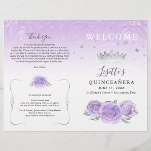 Élégant Programme Quinceañera Violet Clair Argent