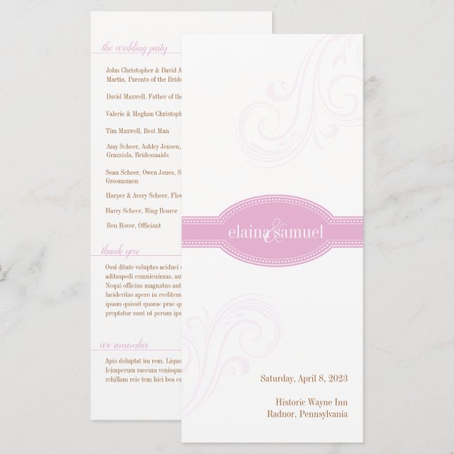 Élégant programme rose, collection Mariage Carolin (Devant / Derrière)