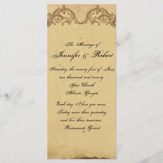Élégant Programme Vintage de mariage de poches de  (Devant)