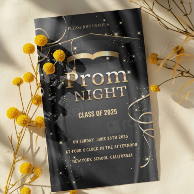 Elégant Prom Night Class de 2025 Invitation | Doré (Créateur téléchargé)