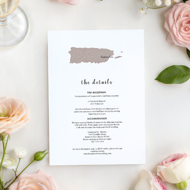 ELEGANT Puerto Rico Wedding Invitation Details (Créateur téléchargé)