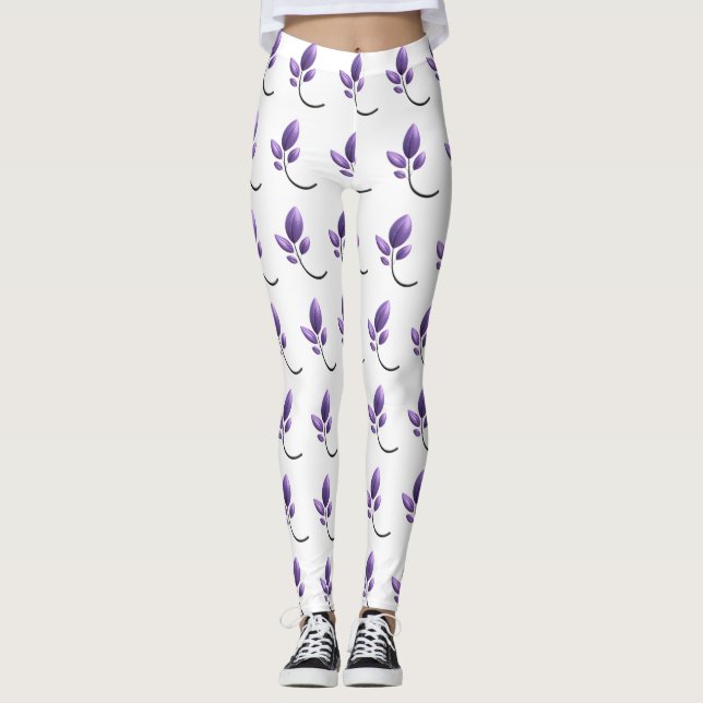 Elegant Purple Botanical Pattern Leggings (Devant)