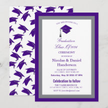 Elegant purple caps graduation ceremony invitation