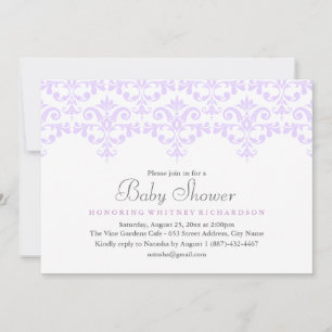 Elégant Purple Damask Baby shower Invitation