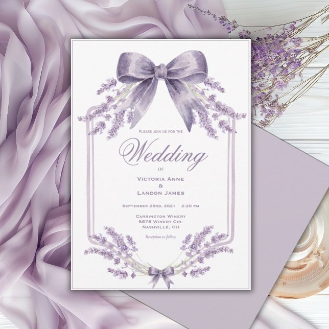 Elegant Purple Floral & Bow Wedding Invitation (Créateur téléchargé)