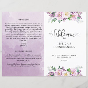 Élégant Purple Floral Quinceañera Programme d'accu