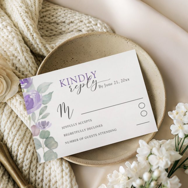 Elegant Purple Floral Watercolor Wedding RSVP (Créateur téléchargé)