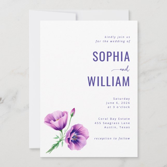 Elegant Purple Floral Wedding Invitation (Devant)