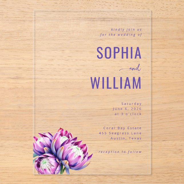 Elegant Purple Floral Wedding Invitation (Recto)