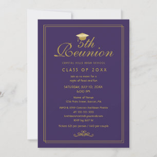Elégant Purple Gold 5ème Classe Réunion Invitation