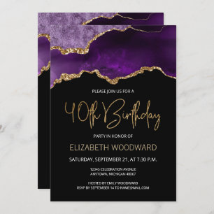 Elégant Purple Gold Agate 40e anniversaire Invitat