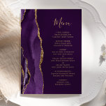 Élégant Purple Gold Agate Plum Mariage Menu<br><div class="desc">Le bord gauche de cet élégant menu mariage moderne comporte une bordure d'aquarelle violette ornée d'une parties scintillant en faux or. Le texte personnalisable combine écriture manuscrite couleur or et polices de cuivre sur un riche arrière - plan de prune. L'envers est assorti d'une agate violette et dorée.</div>