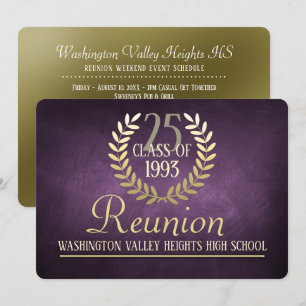 Elégant Purple Gold Class Reunion Invitation