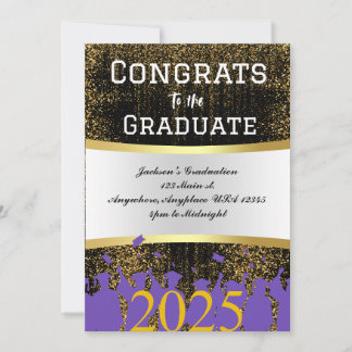 Elégant Purple & Gold Graduation Party Invitation