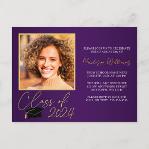 Elégant Purple Gold Graduation Party Invitation