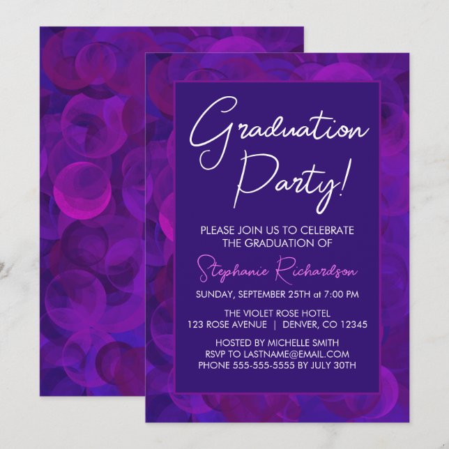 Elegant Purple Graduation Party Invitation (Devant / Derrière)