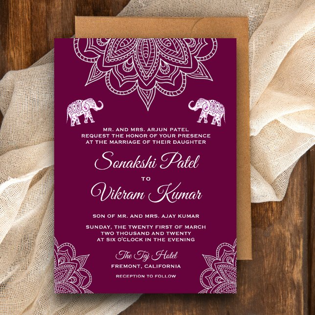 Elegant Purple Henna Indian Wedding Invitation (Créateur téléchargé)