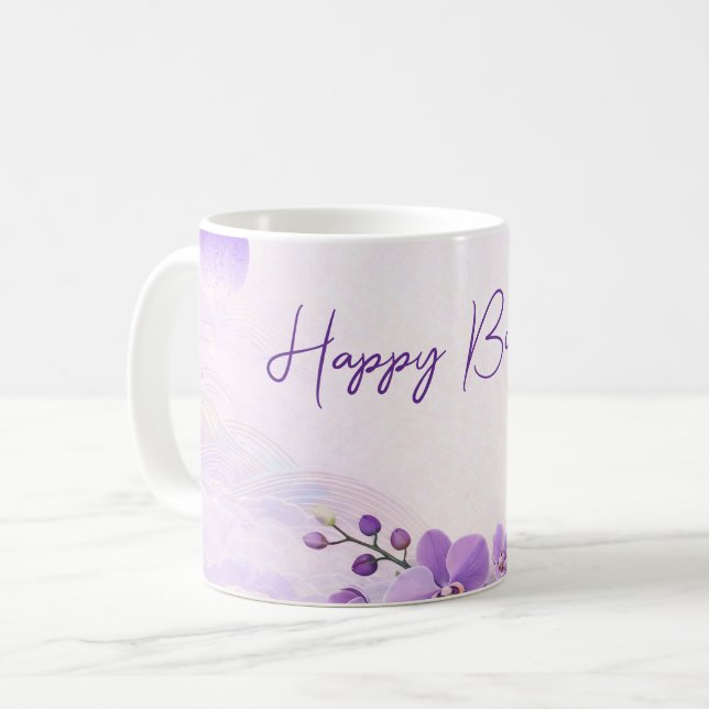 Elegant Purple Orchid Birthday Mug (Devant gauche)