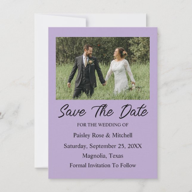 Elegant Purple Photo Wedding Save The Date Card (Devant)
