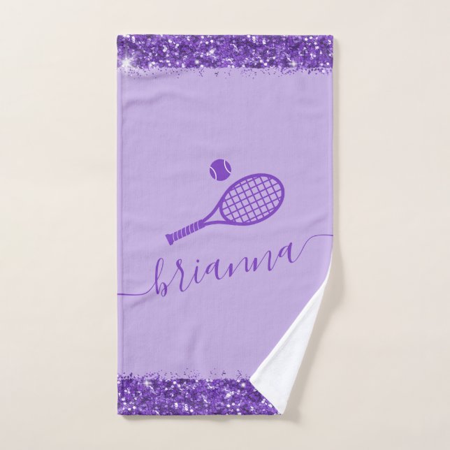 Élégant Purple Tennis Parties scintillant Nom Serv (Serviette à main)