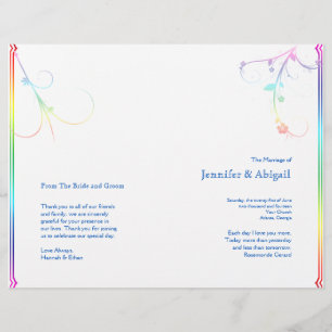 Élégant Rainbow Floral Gay Wedding Programme