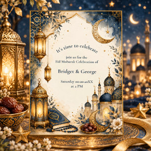 Elegant Ramadan Eid Mubarak bleu et or