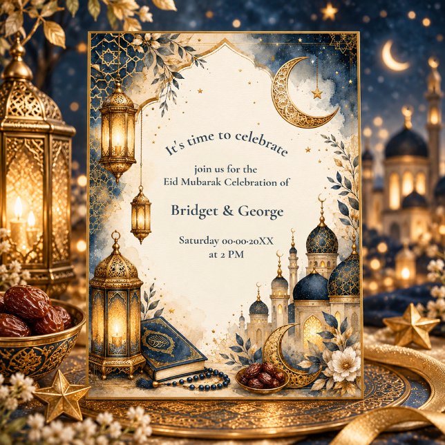 Elegant Ramadan Eid Mubarak bleu et or  (Créateur téléchargé)