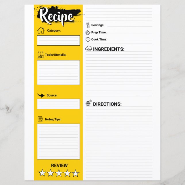 Elegant Recipe Paper Sheet (Full Page Fillable) (Devant)