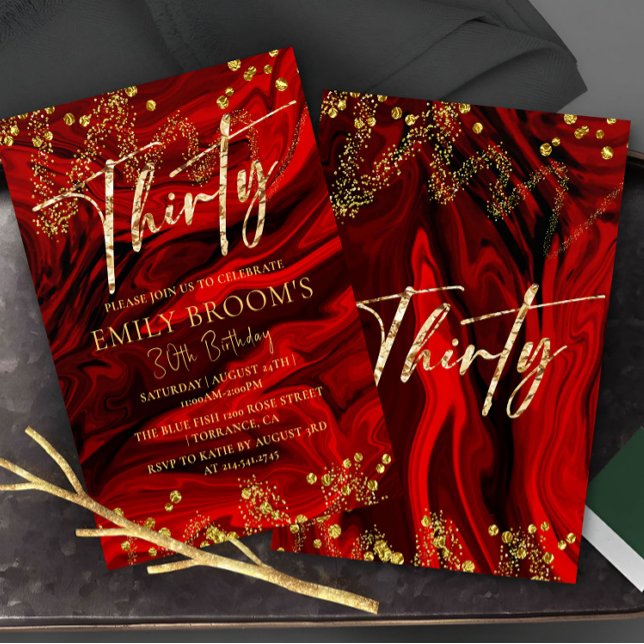 Elégant Red 30th Birthday Invitation (Créateur téléchargé)
