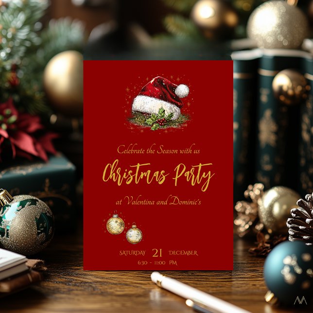 Elegant Red and Gold Christmas Party Invitation (Créateur téléchargé)