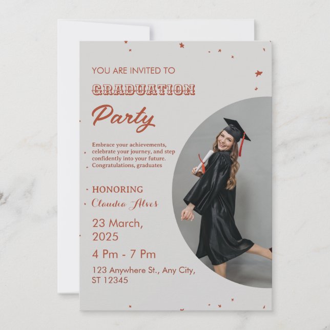 Élégant Red and White Graduation Party Invitation (Devant)