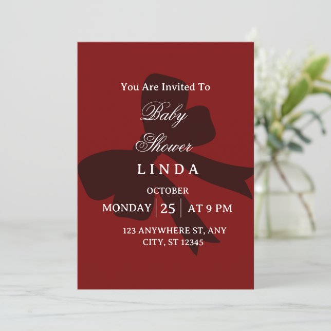 Elegant Red Baby Shower Invitation  (Debout devant)
