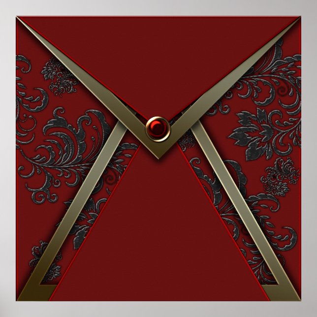 Elegant Red Black Damask Gold Poster de l'événemen (Devant)