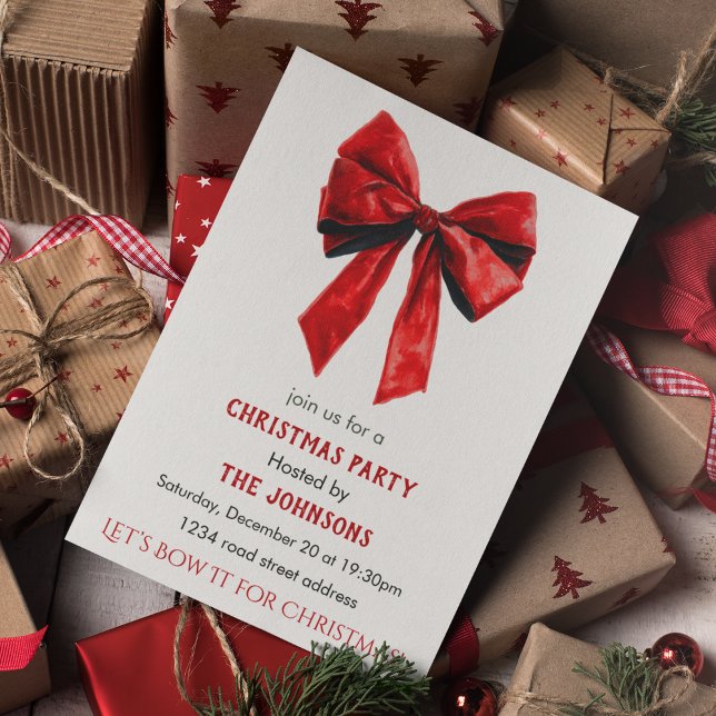 Elegant Red Bow Christmas Party Invitation (Créateur téléchargé)