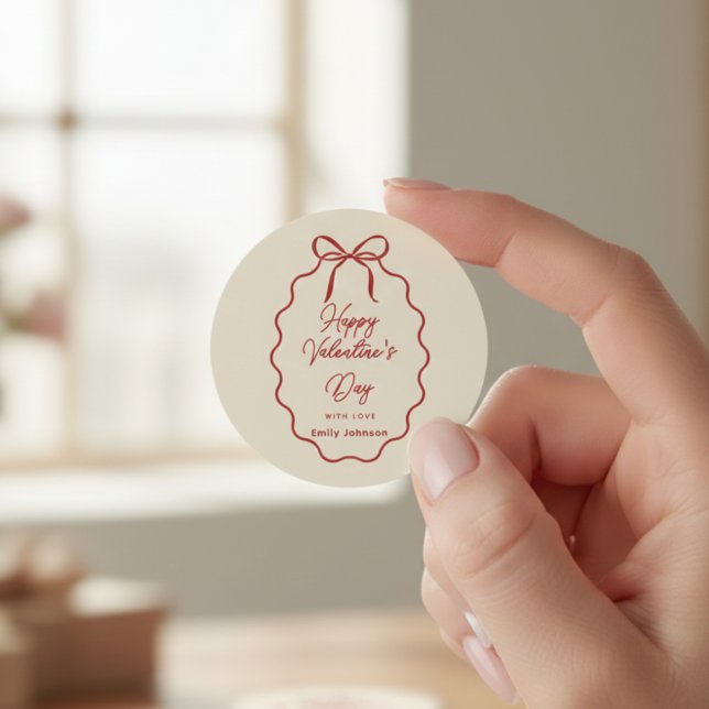 Elegant Red Bow Valentine’s Day Round Sticker  (Créateur téléchargé)