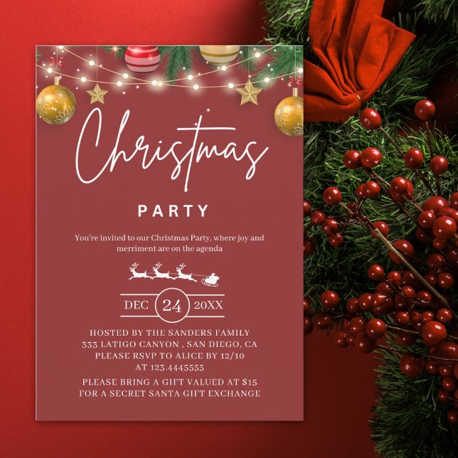 Elegant Red Christmas Party Invitation (Créateur téléchargé)