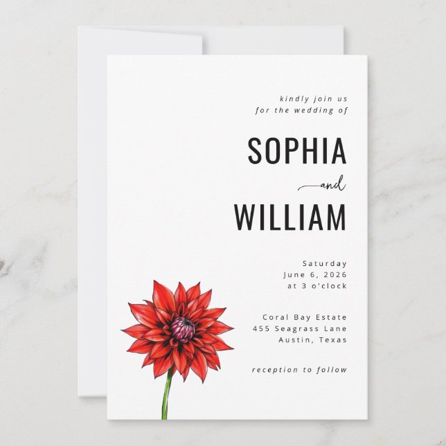 Elegant Red Floral Wedding Invitation (Devant)