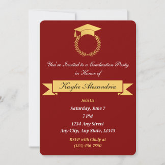 Elégant Red & Gold Graduation Invitation