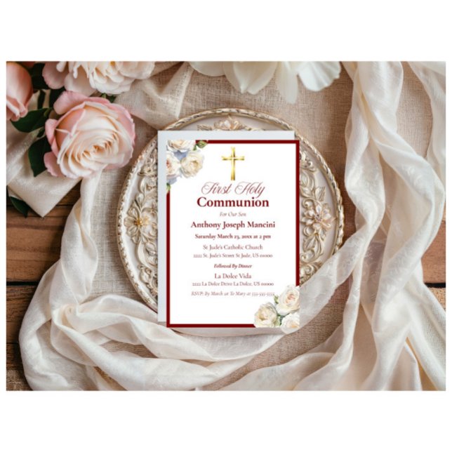 Elégant Red/Gold Holy Communion Invitation (Créateur téléchargé)