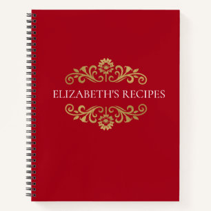 Élégant Red Gold Monogram Recette Carnet de livre 