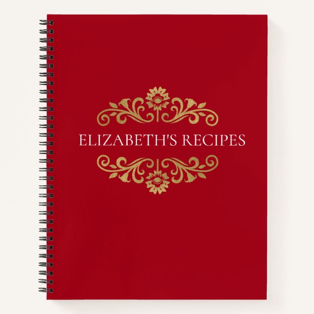 Élégant Red Gold Monogram Recette Carnet de livre  (Devant)