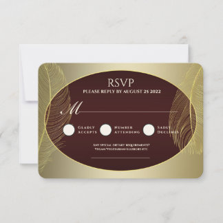 Elegant Red Gold Oval Feather RSVP Card
