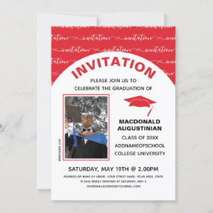 Élégant Red Graduate Photo Invitation