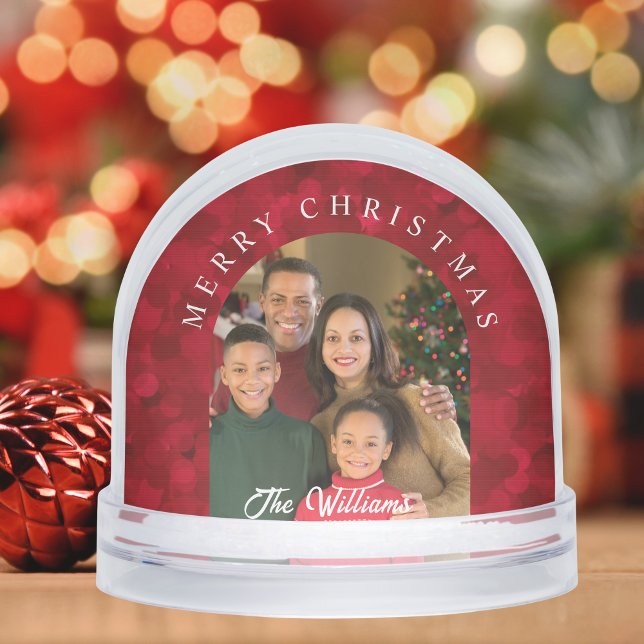 Elegant Red Photo Family Christmas Snow Globe (Créateur téléchargé)