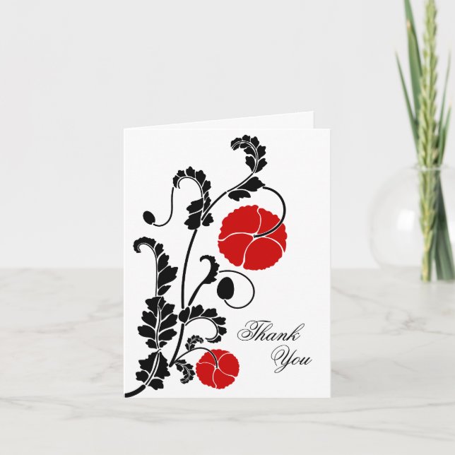 Elégant Red Poppy Merci Carte de note (Devant)