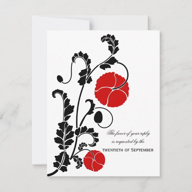 Elégant Red Poppy Wedding RSVP / Cartes de réponse (Devant)