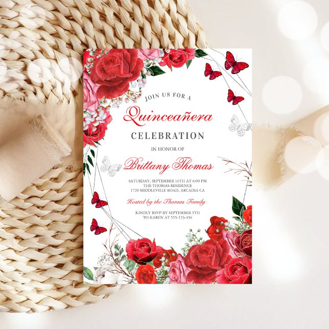 Elegant Red Rose Quinceañera Invitation (Créateur téléchargé)