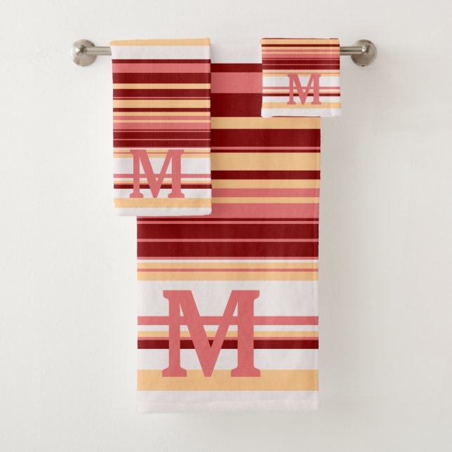 Elegant red white and pink stripes monogram (En situation)