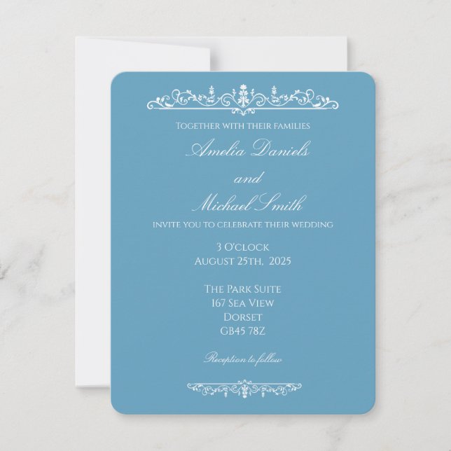 Elegant Regency Blue Vintage Wedding Invitation (Devant)