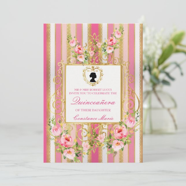 Elégant Regency Era Quinceanera Invitation (Debout devant)